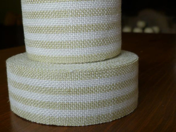 Green/Ecru Stripe Linen Banding - 2 widths